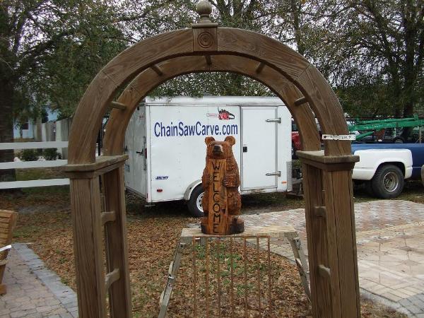 Chainsaw carving welcome bear